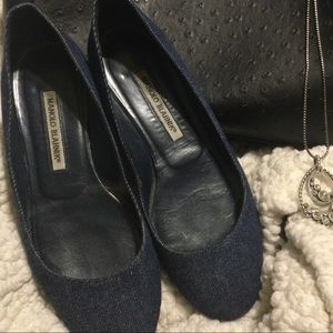 Manolo Blahnik denim flats. Size 38 & 1/2